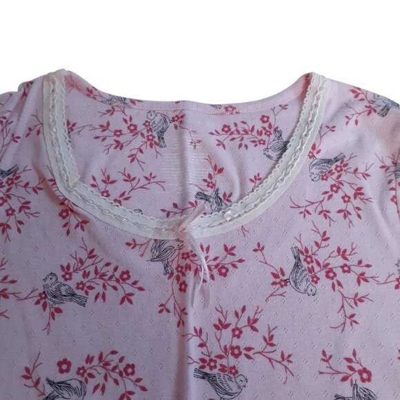 Laura Scott Womens Pajama Set Medium Pink Floral Print Cotton Blend Lace Trim - Picture 4 of 6